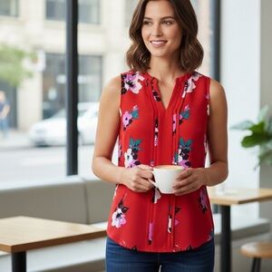 41 Hawthorn Breyson Pleated Detail Split Neck Top, Large